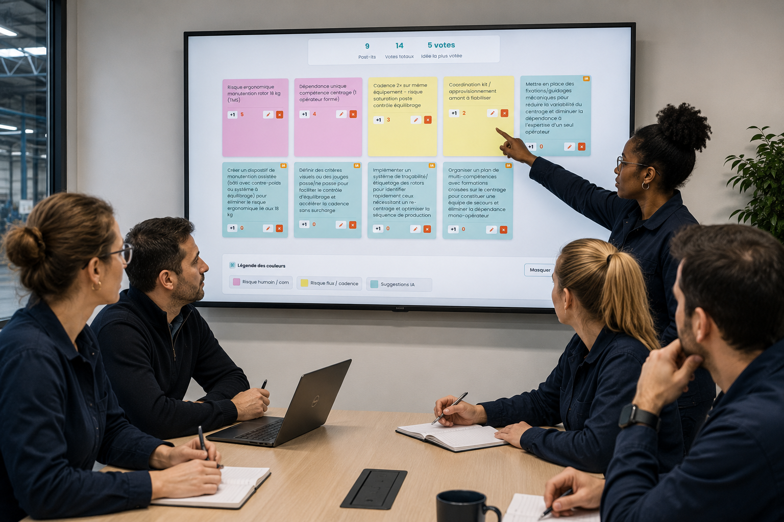 Équipe industrielle en analyse causale collaborative